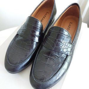 Lazzari black, faux snake skin leather loafers size 36
